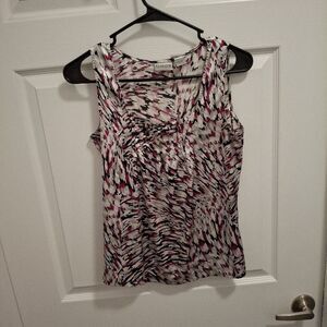 🍂3/$15 CHICO'S Small Purple‎ Print Abstract Gathered Neckline Lightweight Top